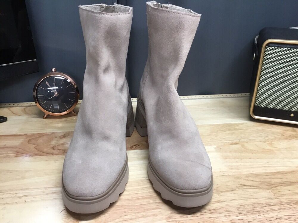 New Dolce Vita Martey H2O Boots 8.5 Tan Suede Waterproof Ankle Booties Heel Lug
